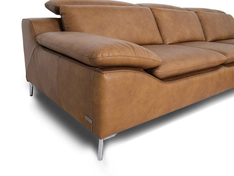 Milano Tan Leather Sectional Sofa - Right Chaise with premium leather upholstery, showcasing luxurious design and comfort.
