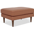 Selina Midcentury Brown Leather Ottoman in premium full top-grain leather with wooden legs for refined style and everyday comfort.
