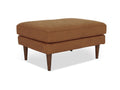 Selina Midcentury Tan Leather Ottoman with premium full top-grain semi-aniline leather upholstery and elegant wooden legs.