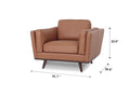 Selina Midcentury Brown Leather Accent Chair with dimensions 41.7 inches wide by 32.6 inches high by 36.6 inches deep