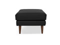 Selina Midcentury Black Leather Ottoman showcasing refined style and premium full top-grain leather with wooden legs.