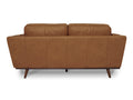 Back view of Selina Midcentury Tan Leather Loveseat Sofa with sleek design and premium upholstery.