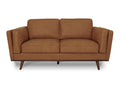 Selina Midcentury Tan Leather Loveseat Sofa with semi-aniline leather and warm brown tone, perfect for modern or classic interiors.