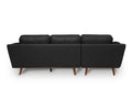 Back view of Selina Midcentury Black Leather Sectional Sofa with clean lines and tailored stitching.