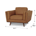 Selina Midcentury Tan Leather Accent Chair with dimensions 41.7" x 36.6" x 32.6". Ideal for classic or contemporary spaces.