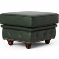 Stanhope Royal Green Leather Chesterfield Ottoman in rich top-grain aniline leather, showcasing deep green tone and British refinement.