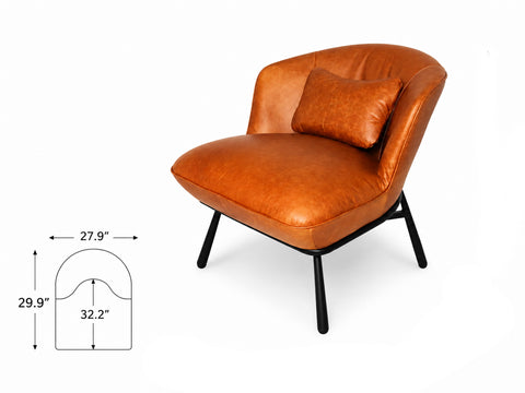 Fancyoni Cognac Distressed Leather Minimalist Accent Chair