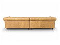 Back view of Stanhope Camel Brown Distressed Leather 4 Seater Chesterfield showcasing rich aniline leather upholstery.