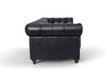 Side view of the Stanhope Black 3 Seater Chesterfield in top-grain aniline leather, showcasing its black upholstery and elegant design.
