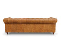 Back view of Stanhope Cognac Distressed Leather 3 Seater Chesterfield showcasing rich leather texture.