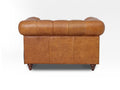 Back view of Stanhope Cognac Distressed Leather 1 Seater Chesterfield showcasing rich aniline leather and elegant craftsmanship.