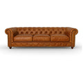 Stanhope Cognac Distressed Leather 3 Seater Chesterfield sofa showcasing modern luxury with rich top-grain aniline leather.