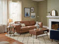Selina Midcentury Brown Leather 3 Seater Sofa in a stylish living room setting
