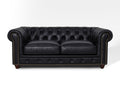 Stanhope Black Loveseat Chesterfield in top-grain aniline leather with button tufting and rich black color.