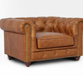 Stanhope Cognac Distressed Leather 1 Seater Chesterfield in rich top-grain aniline leather, showcasing British heritage and luxury.