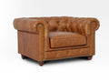 Stanhope Cognac Distressed Leather 1 Seater Chesterfield in rich top-grain aniline leather, showcasing British heritage and luxury.