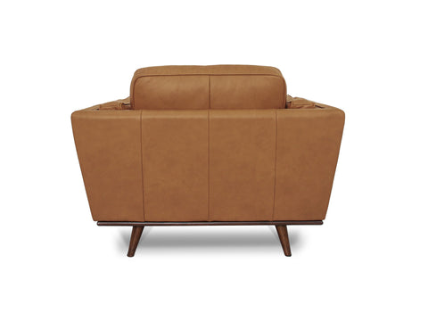 Selina Midcentury Tan Leather Accent Chair back view showing elegant design and craftsmanship.