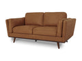 Selina Midcentury Tan Leather Loveseat Sofa with soft leather and sleek design