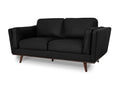 Selina Mid-Century Leather Black Loveseat Sofa with wooden legs, showcasing elegance and modern comfort in semi-aniline leather finish.