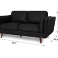 Selina Mid-Century Leather Black Loveseat Sofa dimensions displayed