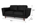 Selina Mid-Century Leather Black Loveseat Sofa dimensions displayed