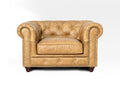 Stanhope Camel Brown Distressed Leather 1 Seater Chesterfield armchair with tufted back and nailhead trim