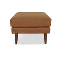 Selina Midcentury Tan Leather Ottoman in premium full top-grain leather showcasing timeless craftsmanship and sophisticated design.