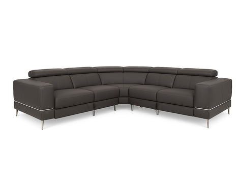 Modena Grey Leather Dual Recliner 5 Seater L-Shape Sectional, modern design furniture for living space.