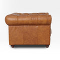 Side view of Stanhope Cognac Distressed Leather 1 Seater Chesterfield showcasing rich top-grain aniline leather finish.
