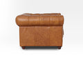 Side view of Stanhope Cognac Distressed Leather 1 Seater Chesterfield showcasing rich top-grain aniline leather finish.