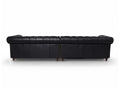 Stanhope Black 4 Seater Chesterfield rear view, showcasing luxurious leather upholstery and elegant design.