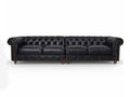 Stanhope Black 4 Seater Chesterfield in top-grain aniline leather showcasing elegant British style and modern luxury.