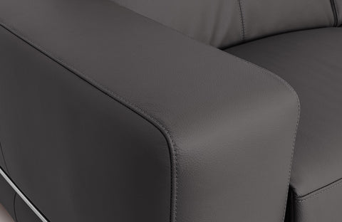 Close-up of Modena Grey Leather Motorized Single Recliner showcasing sleek modern design and luxurious comfort.
