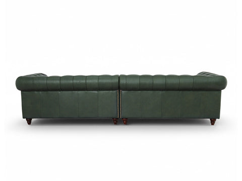 Stanhope Royal Green Leather 4 Seater Chesterfield, back view showcasing modern luxury and top-grain aniline leather.