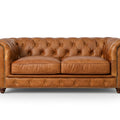 Stanhope Cognac Distressed Leather Loveseat Chesterfield with rich aniline leather and classic British design.