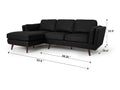Selina Midcentury Black Leather Sectional Sofa with dimensions and sleek design, ideal for modern living spaces.
