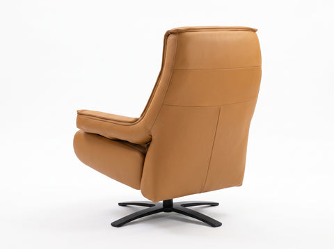 Nero Cognac Leather Reclining Swivel Chair with Ottoman
