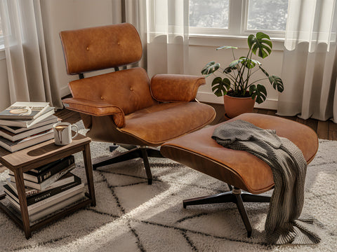 Meseo Cognac Lounge Chair and Ottoman