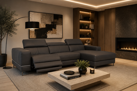 Modena Grey Leather Motorized Sectional Sofa - Right Chaise