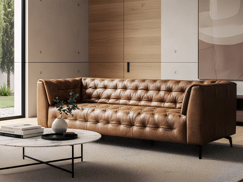 Nova Modern Chesterfield Tan Leather 3 Seater sofa