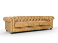 Stanhope Camel Brown Distressed Leather 3 Seater Chesterfield sofa in top-grain aniline leather with tufted design.