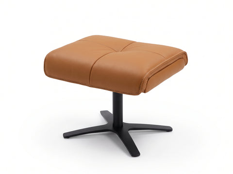 Nero Cognac Leather Reclining Swivel Chair with Ottoman