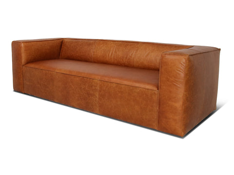 Torino Cubic Cognac Distressed Leather 3 Seater Sofa