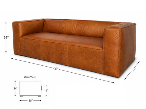 Torino Cubic Cognac Distressed Leather 3 Seater Sofa