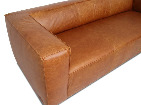 Torino Cubic Cognac Distressed Leather 3 Seater Sofa