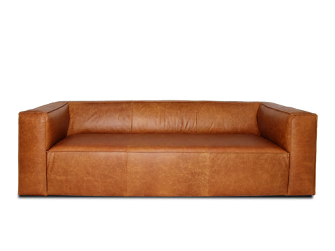 Torino Cubic Cognac Distressed Leather 3 Seater Sofa