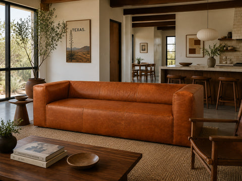Torino Cubic Cognac Distressed Leather 3 Seater Sofa