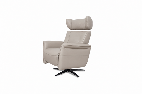 Velasco Beige Leather Power Swivel Recliner Chair with Heat & Massage
