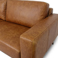 Amore Cognac Distressed Leather 3 seater sofa with teak oak legs and plush cushions in modern design.