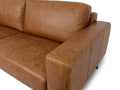 Amore Cognac Distressed Leather 3 seater sofa with teak oak legs and plush cushions in modern design.